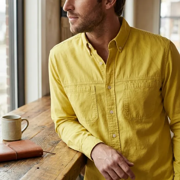 Men's_Yellow_Denim_Shirt_with_Dual_Chest_Pockets
