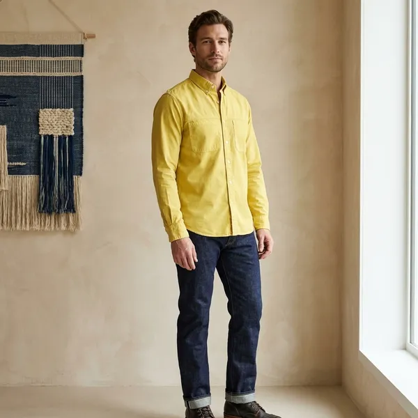 Men's_Yellow_Denim_Shirt_with_Dual_Chest_Pockets