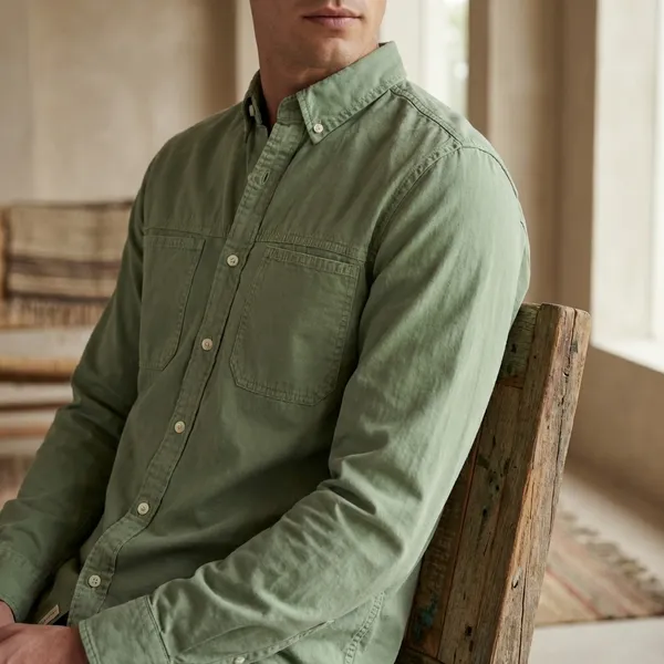 Men's_Olive_Green_Denim_Shirt