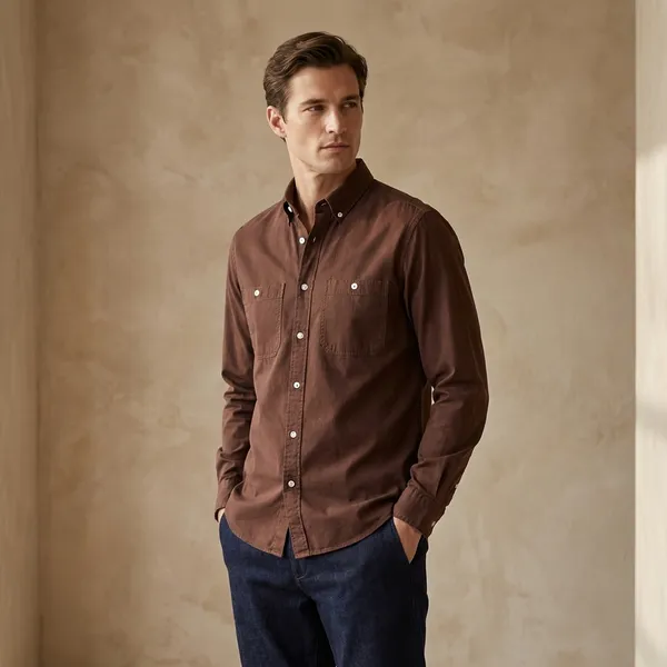 Men's_Brown_Denim_Formal_Button-Down_Shirt