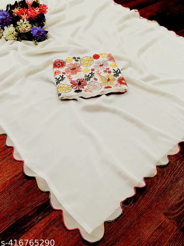 White_Fancy_Georgette_Premium_Saree_For_Women