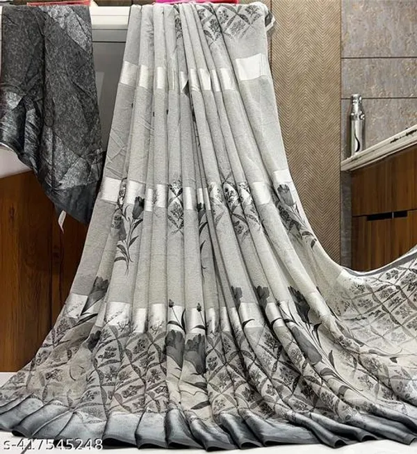 Taladaras's_New_Grey_Fancy_Satin_Patta_Printed__Saree