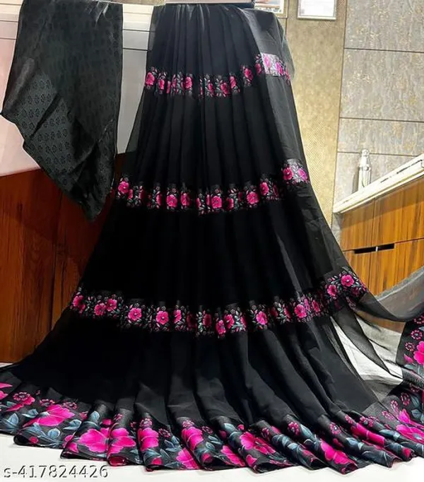 Taladara's_New_Black_And_Pink_Fancy_Satin_Patta_Premium_Saree_For_Women