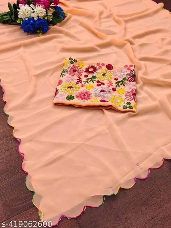Peach_Fancy_Georgette_Sath_Gram_Premium_Saree_For_Women