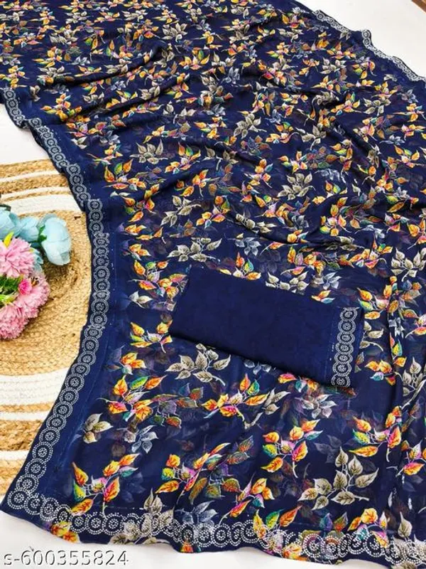 Taladara's_New_Georgette_Printed_Premium_Saree_Heavy_Diamond_Border_For_Women