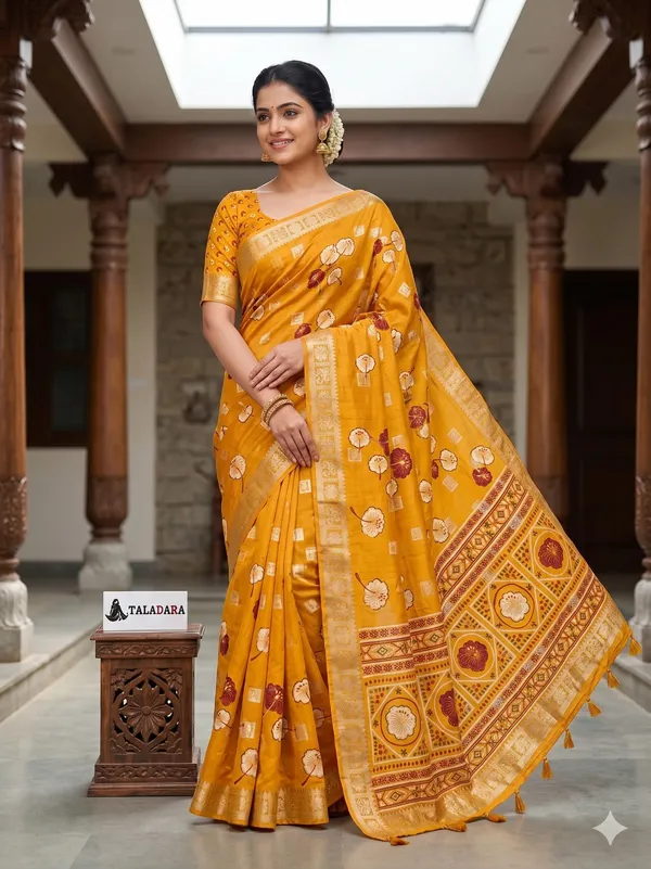 Taladara_Rich_Butta_Cotton_Saree_with_Mirror_Work_&_Latkans