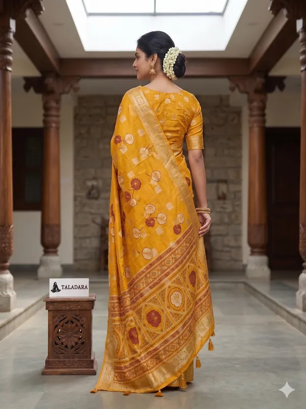 Taladara_Rich_Butta_Cotton_Saree_with_Mirror_Work_&_Latkans