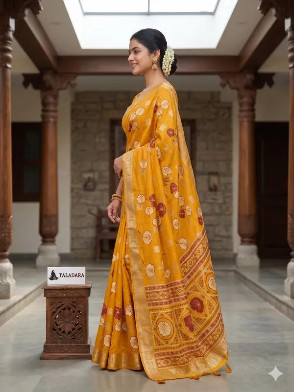 Taladara_Rich_Butta_Cotton_Saree_with_Mirror_Work_&_Latkans