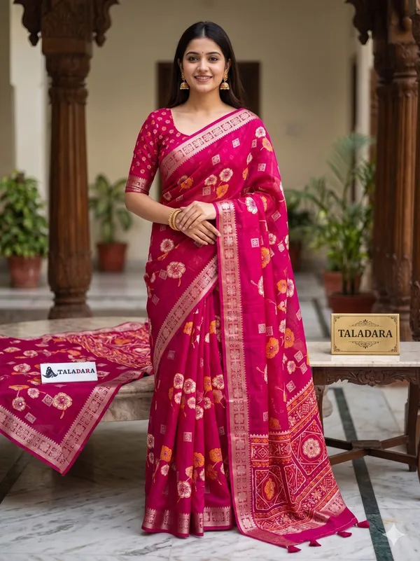 Taladara_Rich_Butta_Cotton_Saree_with_Mirror_Work_&_Latkans