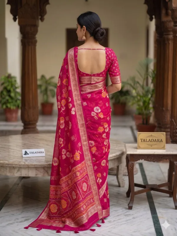 Taladara_Rich_Butta_Cotton_Saree_with_Mirror_Work_&_Latkans