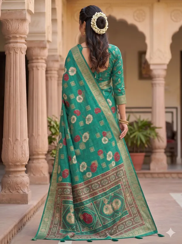 Taladara_Rich_Butta_Cotton_Saree_with_Mirror_Work_&_Latkans_??Aqua_Blue