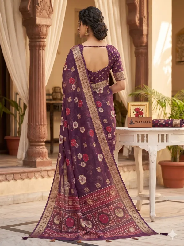 Taladara_Rich_Butta_Cotton_Saree_with_Mirror_Work_&_Latkans_??Purple