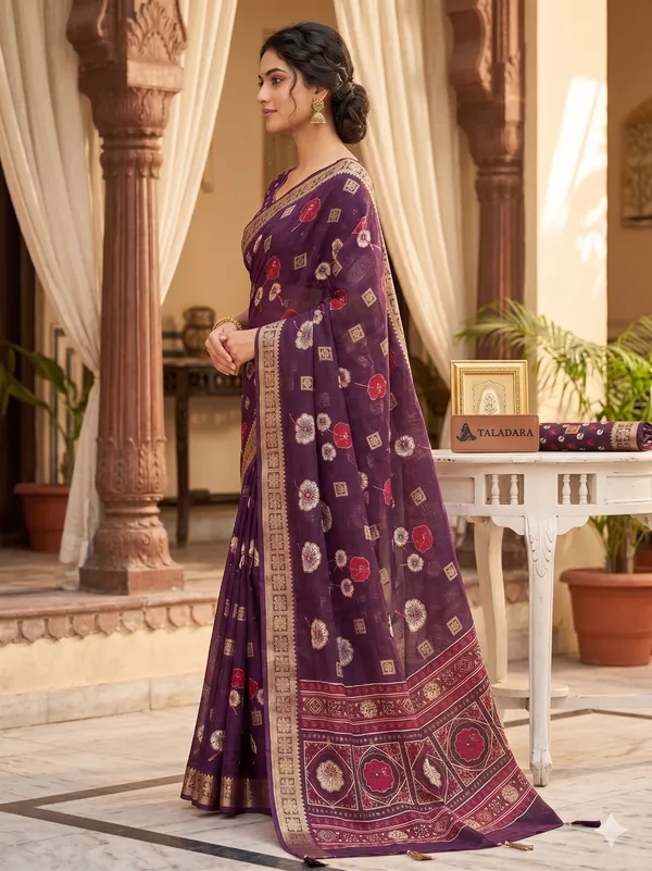 Taladara_Rich_Butta_Cotton_Saree_with_Mirror_Work_&_Latkans_??Purple