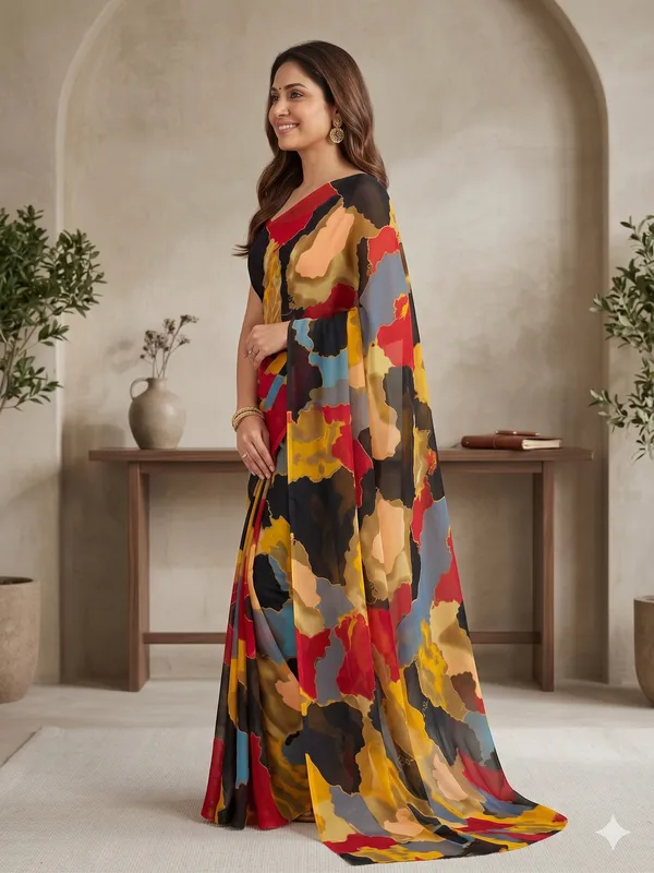 Taladara's_Georgette_Printed_Saree_With_Unstitched_Blouse