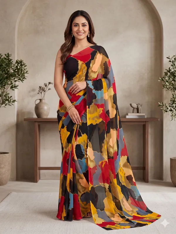 Taladara's_Georgette_Printed_Saree_With_Unstitched_Blouse