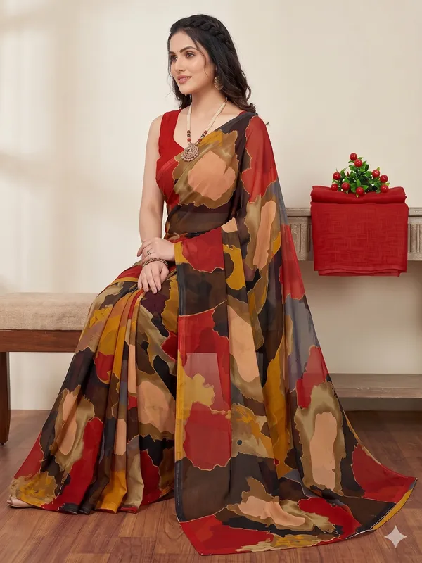 Taladara's_Georgette_Printed_Saree_With_Unstitched_Blouse