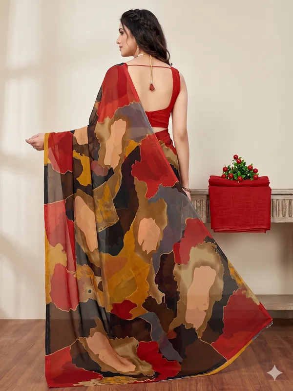 Taladara's_Georgette_Printed_Saree_With_Unstitched_Blouse