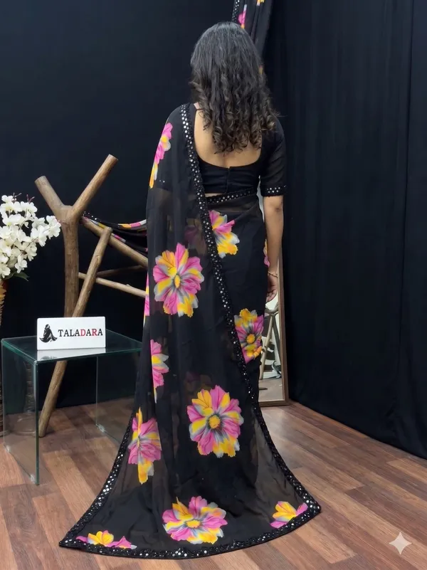 Taladara's_New_Fancy_Georgette_Printed_Saree_With_Frill_Lace