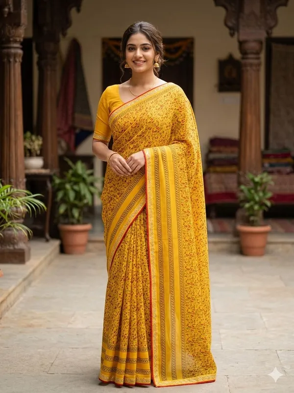 Taladara's_New_Fancy_Goergette_Printed_Saree_With_Dimond_Lace_Border