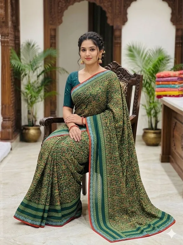 Taladara's_New_Fancy_Goergette_Printed_Saree_With_Dimond_Lace_Border