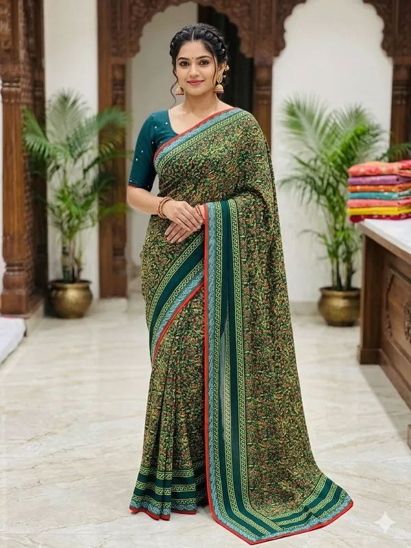 Taladara's_New_Fancy_Goergette_Printed_Saree_With_Dimond_Lace_Border