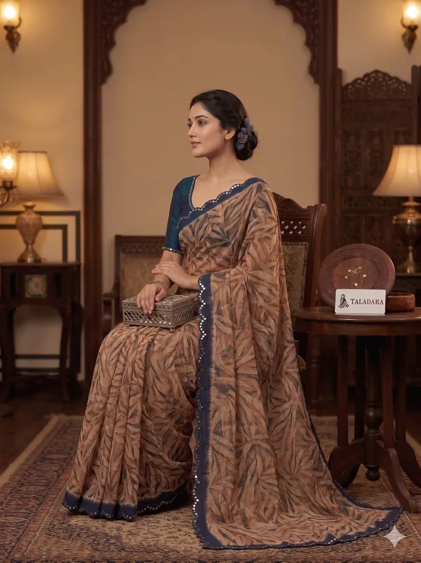 Taladara's_New_Fancy_Goergette_Printed_Saree_With_Mirror_Lace_Border