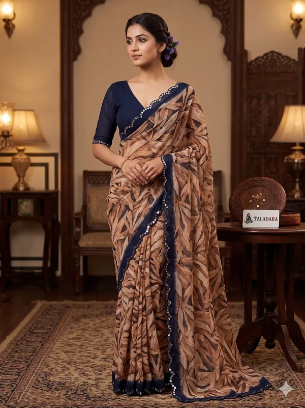 Taladara's_New_Fancy_Goergette_Printed_Saree_With_Mirror_Lace_Border