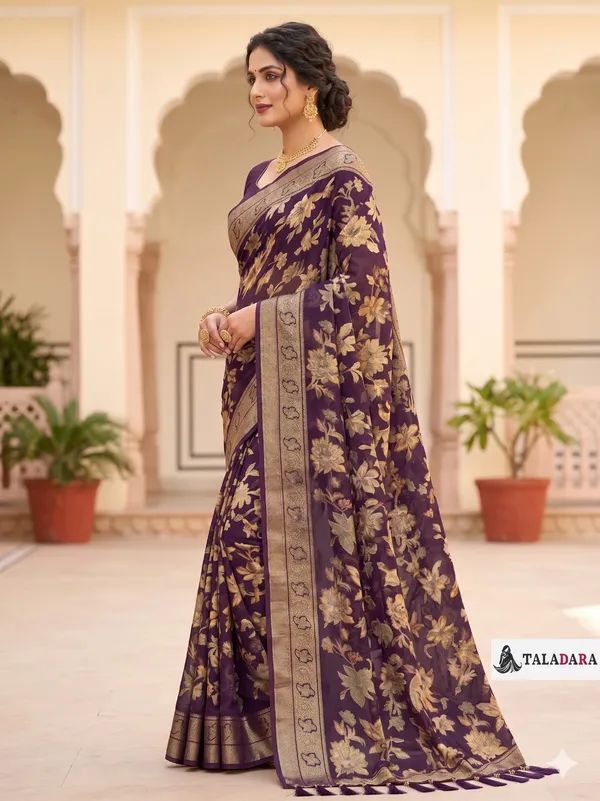 Taladara's_New_Fancy_Heavy_Brasso_Printed_Saree_With_Jalar_Lace