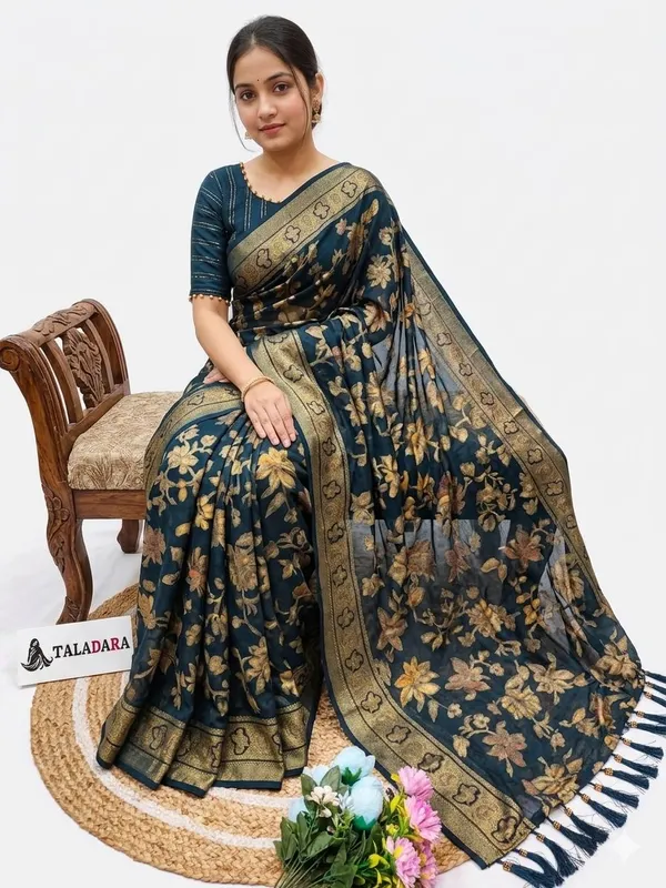 Taladara's_New_Fancy_Heavy_Brasso_Printed_Saree_With_Jalar_Lace