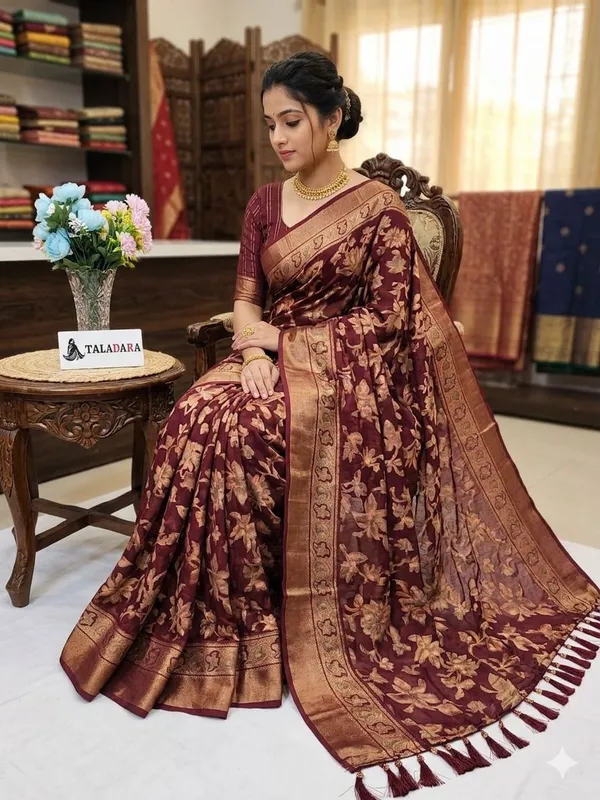 Taladara's_New_Fancy_Heavy_Brasso_Printed_Saree_With_Jalar_Lace