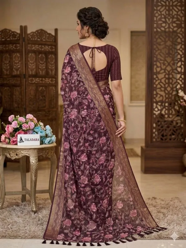 Taladara's_New_Fancy_Heavy_Brasso_Printed_Saree_With_Jalar_Lace