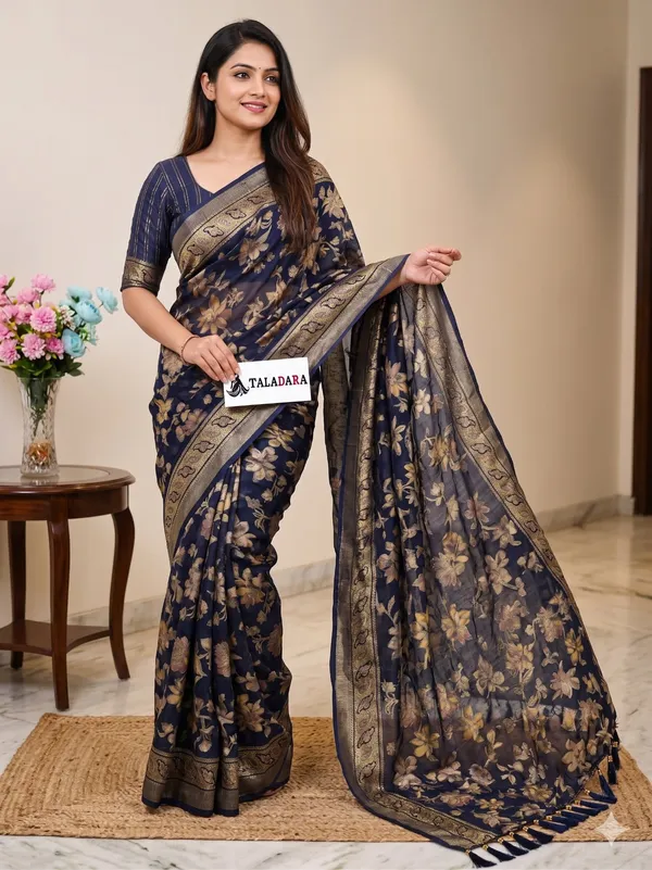 Taladara's_New_Fancy_Heavy_Brasso_Printed_Saree_With_Jalar_Lace
