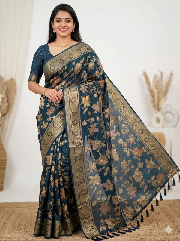 Taladara's_New_Fancy_Heavy_Brasso_Printed_Saree_With_Jalar_Lace