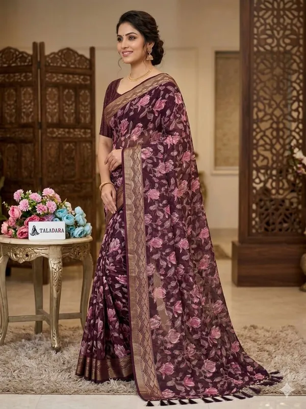 Taladara's_New_Fancy_Heavy_Brasso_Printed_Saree_With_Jalar_Lace