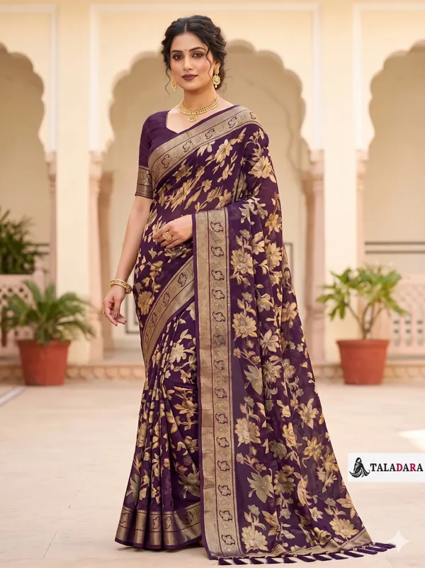 Taladara's_New_Fancy_Heavy_Brasso_Printed_Saree_With_Jalar_Lace