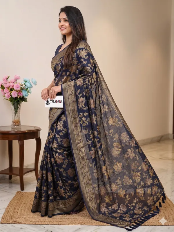 Taladara's_New_Fancy_Heavy_Brasso_Printed_Saree_With_Jalar_Lace