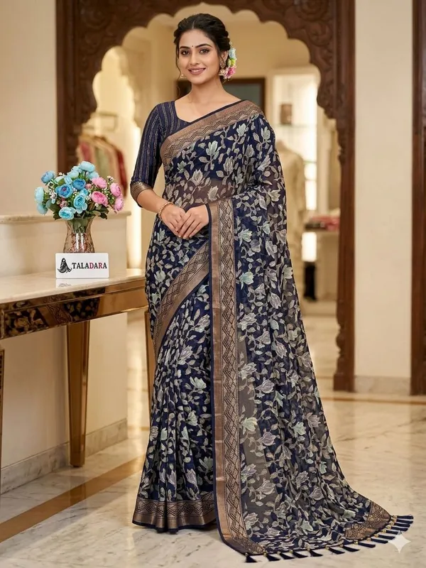 Taladara's_New_Fancy_Heavy_Brasso_Printed_Saree_With_Jalar_Lace