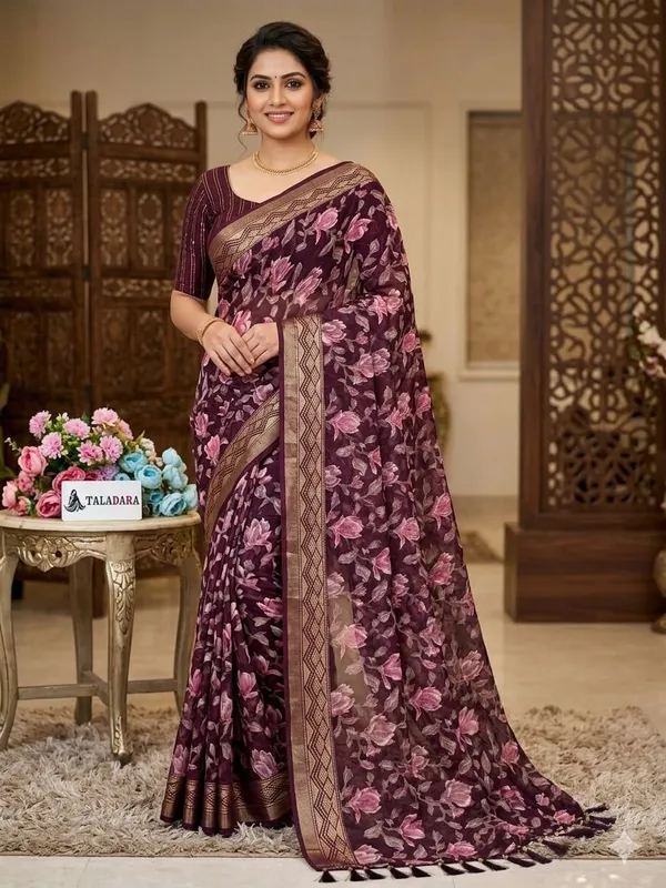 Taladara's_New_Fancy_Heavy_Brasso_Printed_Saree_With_Jalar_Lace