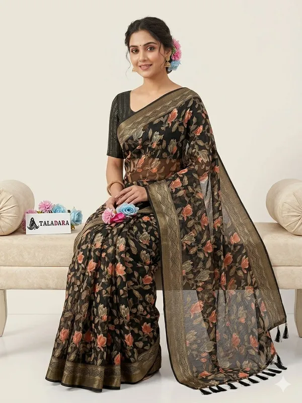 Taladara's_New_Fancy_Heavy_Brasso_Printed_Saree_With_Jalar_Lace