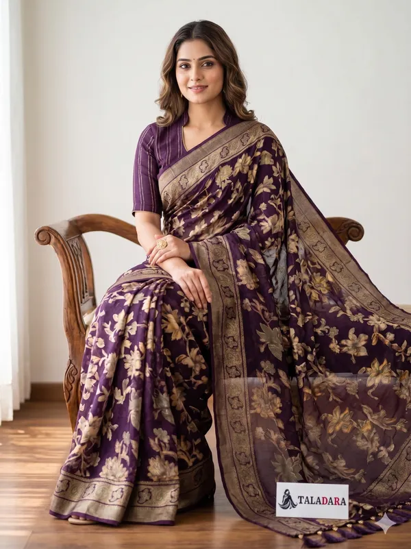 Taladara's_New_Fancy_Heavy_Brasso_Printed_Saree_With_Jalar_Lace