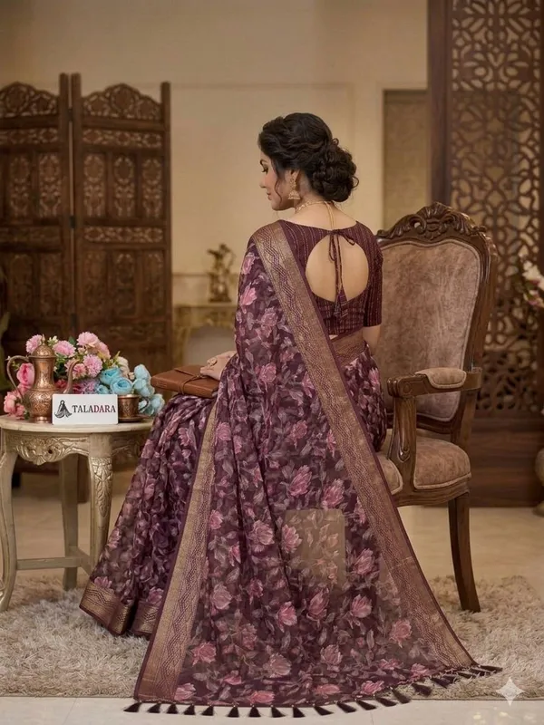 Taladara's_New_Fancy_Heavy_Brasso_Printed_Saree_With_Jalar_Lace