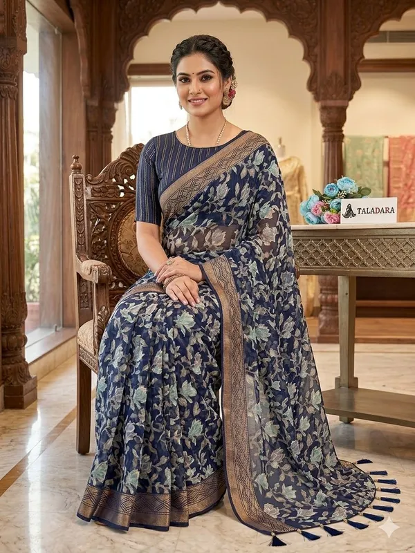 Taladara's_New_Fancy_Heavy_Brasso_Printed_Saree_With_Jalar_Lace