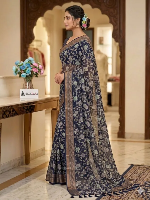 Taladara's_New_Fancy_Heavy_Brasso_Printed_Saree_With_Jalar_Lace