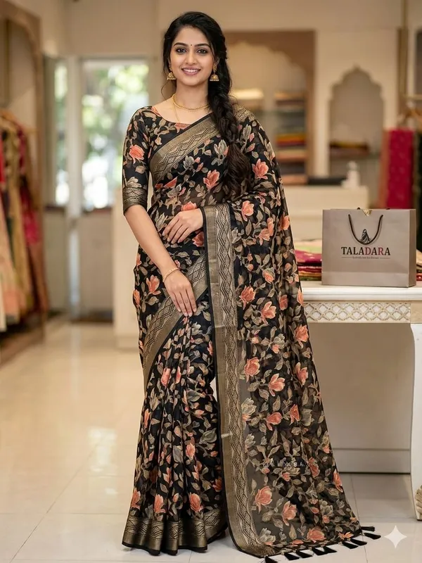 Taladara's_New_Fancy_Heavy_Brasso_Printed_Saree_With_Jalar_Lace