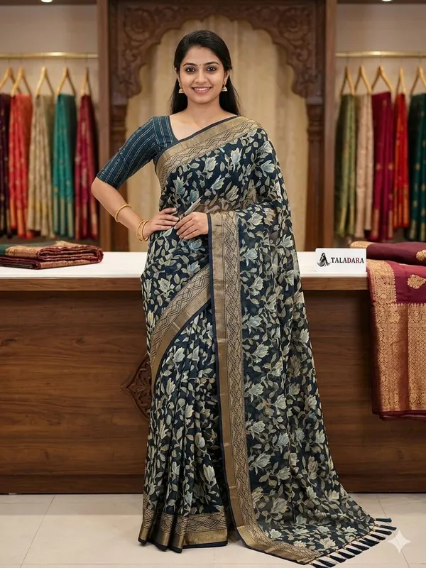 Taladara's_New_Fancy_Heavy_Brasso_Printed_Saree_With_Jalar_Lace