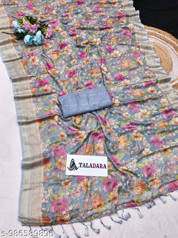 Taladara's_New_Fancy_Light_Brasso_Heavy_Saree_With_Jalar_Lace_