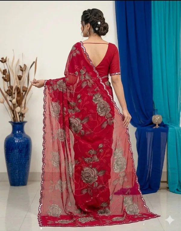 Taladara's_New_Georgette_Printed_Saree_WIth_Mirror_Lace_Border