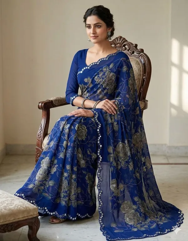 Taladara's_New_Georgette_Printed_Saree_WIth_Mirror_Lace_Border