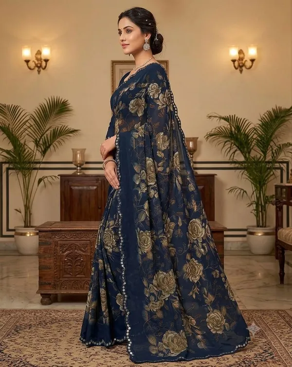 Taladara's_New_Georgette_Printed_Saree_WIth_Mirror_Lace_Border