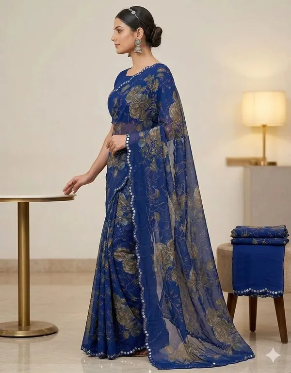 Taladara's_New_Georgette_Printed_Saree_WIth_Mirror_Lace_Border